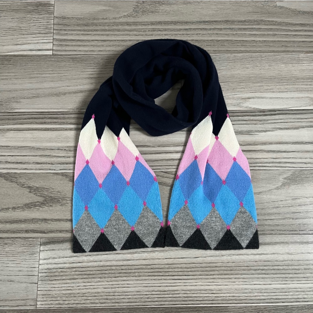 J.CREW Women’s Navy/Pink/ White/ Grey Patterned Cashmere Scarf
